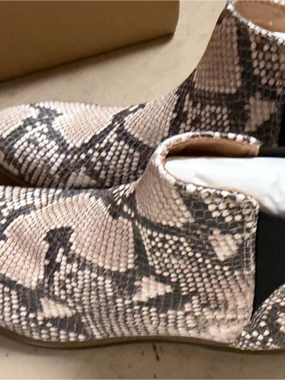 Lucky Brand Snake-Print Ankle Boots in Beige and Black 7M